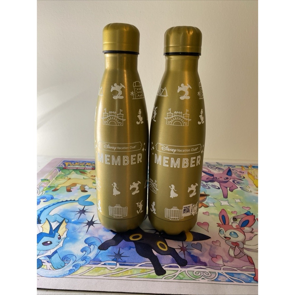 2022 Gold Stainless Steel Water Bottle Disney Vacation Club Thermos Lot Of 2